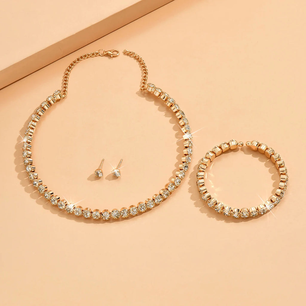 4 pieces of women's fashionable and minimalist necklaces with earrings, bracelets, jewelry sets, banquet and party accessories